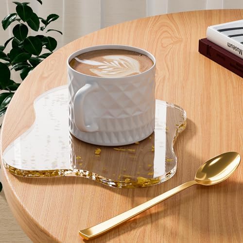 Acrylic Coaster Decorative Plates, Irregular Bar Drink Coaster, Clear Cloud Shape Coffee Cup Coaster, Perfect for Tabletop Protection and Accessories Display.(Gold)