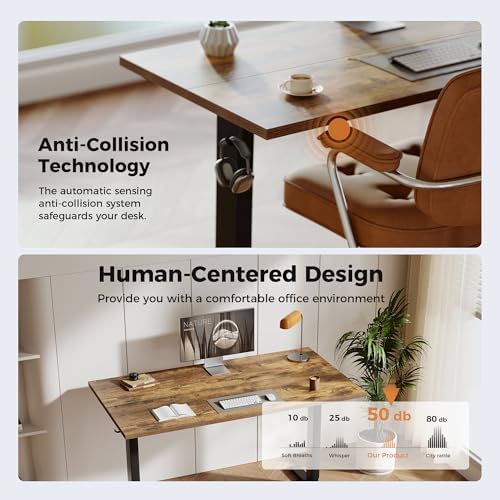 Agilestic Electric Height Adjustable Standing Desk, 48 Inch, Rustic Brown