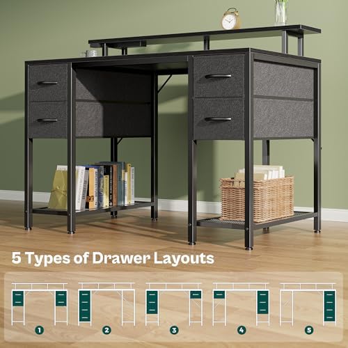 Huuger 47 inch Computer Desk with Power Outlets & 4 Drawers