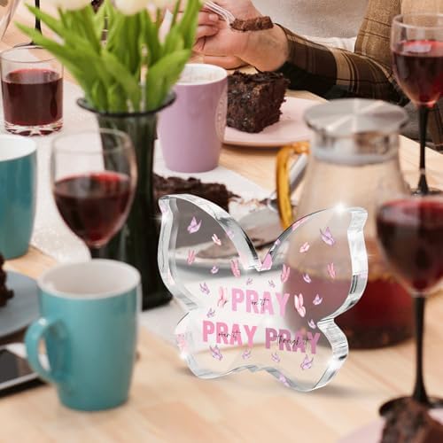 Pink Christian Gifts for Women, Religious Plaques Christian Woman Decor Gifts, Modern Home Office Room Bathroom Bedroom, Pray On It Over It Valentines Day Decor for Teacher Boss Friend (Butterfly)