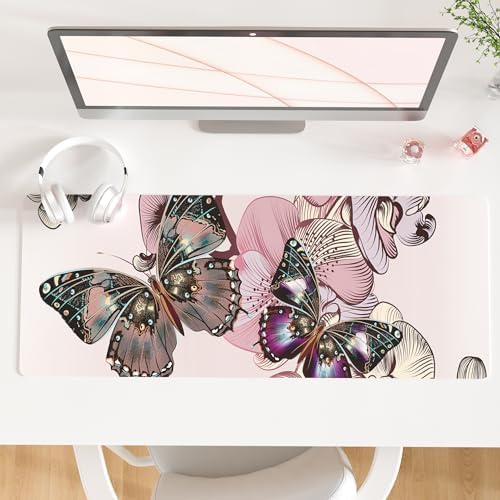 QiyI PU Leather Large Mouse Pad, Office Decor, 31.5" x 11.8", Butterflies