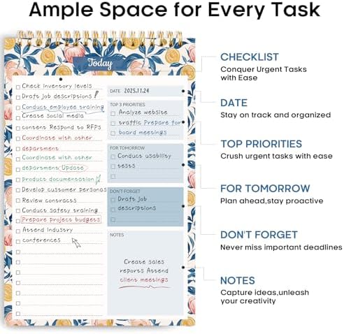 Taja To Do List Notepad, Undated Daily Planner for Work and Goal Setting