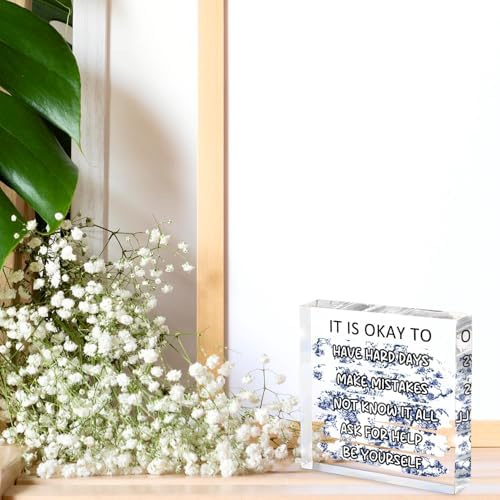 "It's Okay..." Mental Health Decor, Blue and White Porcelain Color Office Acrylic Gift Therapy Inspirational Decorations for School Counseling Office Therapy Desktop Art Decoration School Counselor