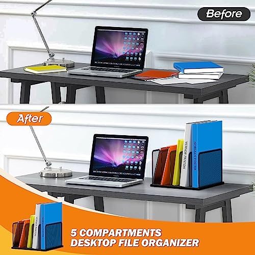 Kuntine.B Desk File Organizer Upright Mesh Desktop Organizer File Sorter Office Organization File Holder for Home, Office & Classroom (Black, 1 Pack 5-Section)
