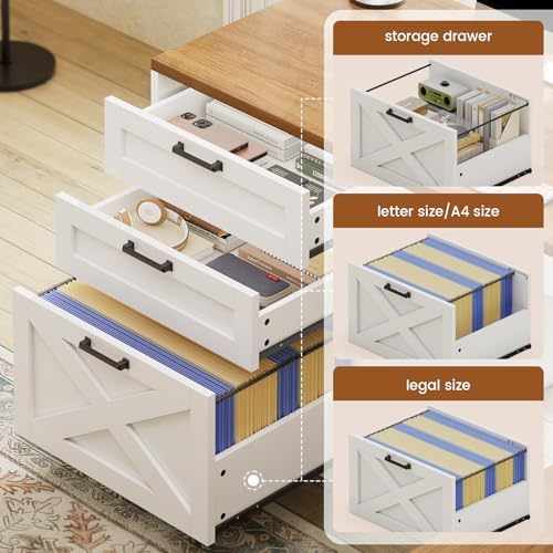 SEDETA 67" Farmhouse L Shaped Desk with Hutch, White+Brown