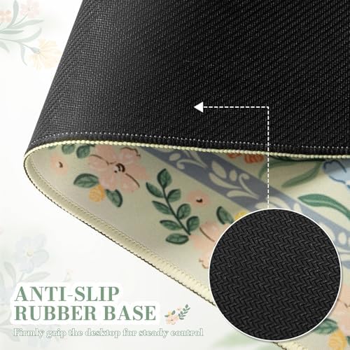 iCasso Desk Mat for Office Decor,35.4 x 15.7 in,Cute Green Floral
