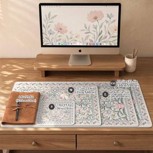 iCasso Aesthetic Mouse pad,23.6x13.7 Desk Pad Mat, Gray Floral