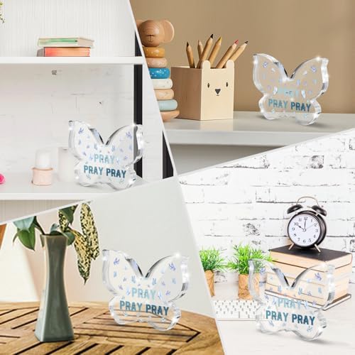 Blue Religious Plaques Christian Woman Decor Gifts, Blue Christian Gifts for Women, Modern Home Office Room Bathroom Bedroom Desk Accessory -Pray On It Pray Over It -Bible Verse Sign(Butterfly)