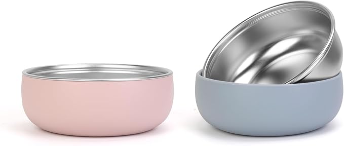ShineMe Stainless Steel Baby Bowls, 2 pack Toddler Bowls with Removable Colorful Silicone Sleeve, Unbreakable Kids Bowls Non-Slip for Candy, Soup, Cereal, Yogurt, Snacks...