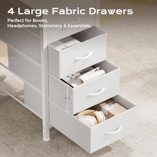 Huuger 55 Inch L Shaped Desk with Fabric Drawers, Reversible Computer Gaming Desk with Power Outlets and USB-C Port, Adjustable Side Storage Shelves, for Work Corner Home Office, White