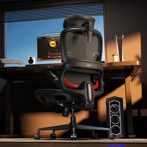 SIHOO B100 Office Chair, Ergonomic Office Chair Without Footrest, Computer Chair with Wide Headrest & Adaptive Lumbar Support, Flip-up Armrests, Swivel Desk Chair for Long Hours, Black