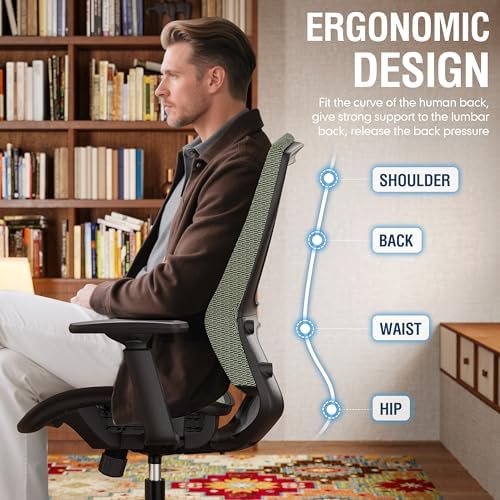 ELABEST Mesh Office Chair,Ergonomic Computer Desk Chair,Sturdy Task Chair- Adjustable Lumbar Support & Armrests,Tilt Function,Comfort Wide Seat,Swivel Home Office Chair (Dusty Sage)