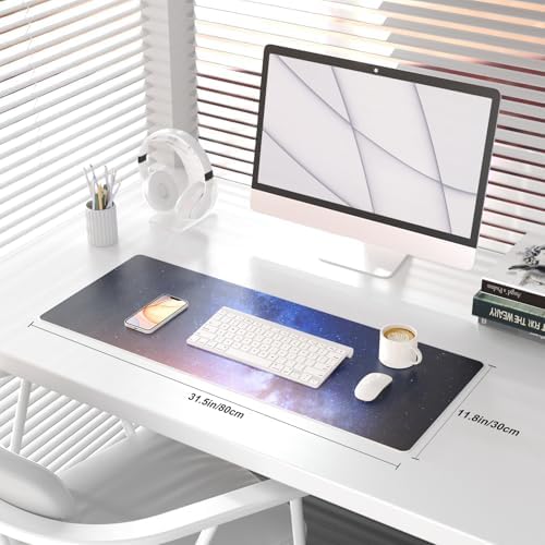 QiyI PU Leather Large Mouse Pad, Office Decor, 31.5" x 11.8", Blue Galaxy
