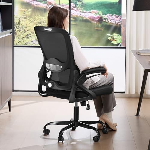 Ergonomic Office Chair,Mesh Office Chair with Lumbar Support,Mid Back Desk Chair with Flip-up Arms,400 lbs Comfy Computer Chair for Home Office