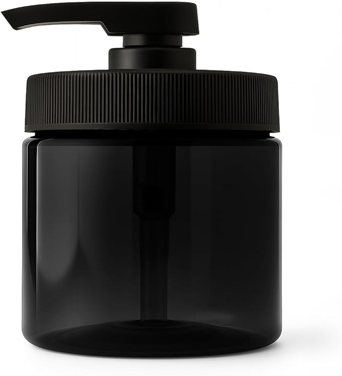 Royal Massage 16oz Refillable Pump Jar with Locking Dip Tube Dispenser – BPA-Free Plastic Container for Massage Oils, Lotions, Creams – Ribbed Lid Wide-Mouth Jar – Durable & Reusable (Black/Black, 2)