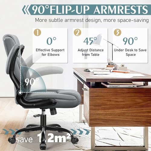 Leather Office Chair, PU Home Computer Desk Chairs with Ergonomic Back Support, 360°Swivel Free，Small Gaming Chair with Wheels and Adjustable Armrests, for Short People Use