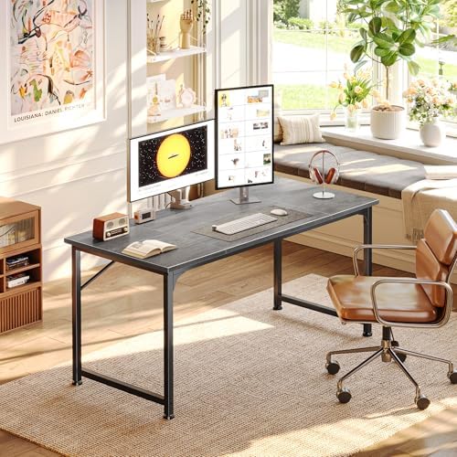 PRAISUN 47 Inch Computer Desk, Office Desk, Spacious Desktop, Grey