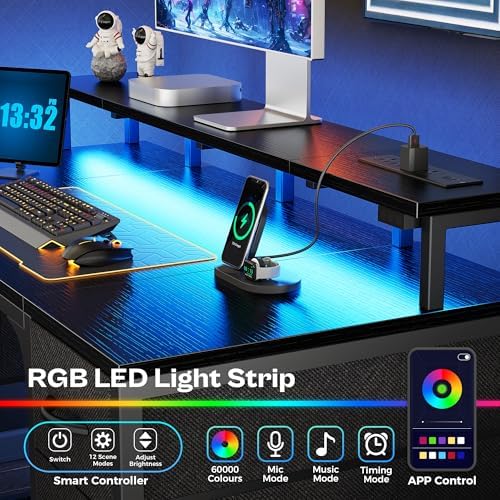 Huuger 63 inch Computer Desk with Power Outlets & 4 Drawers