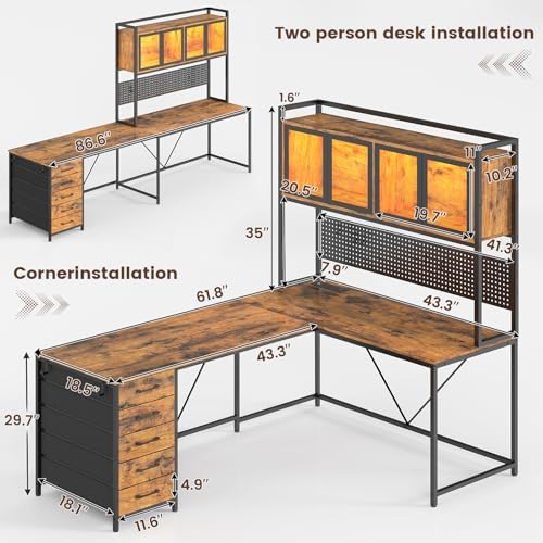 SEDETA L Shaped Gaming Corner Desk with Drawers, Hutch and Storage Shelves