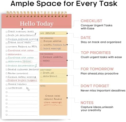 Taja To Do List Notepad, Undated Daily Planner for Work and Goal Setting