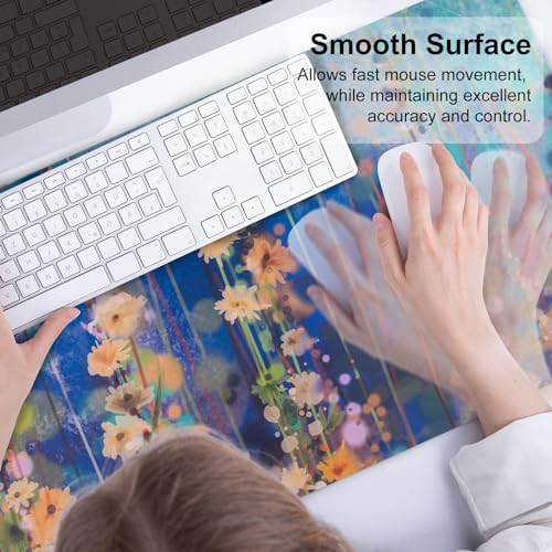 QiyI PU Leather Large Mouse Pad, Office Decor, 31.5" x 15.7", Ivy Flowers