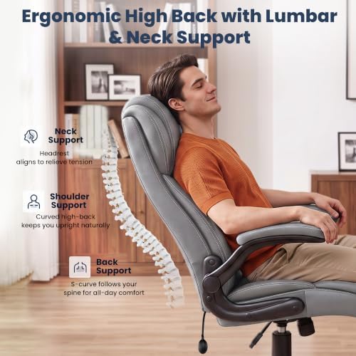 Ergonomic Office Chair, High Back Leather Executive Desk Chair