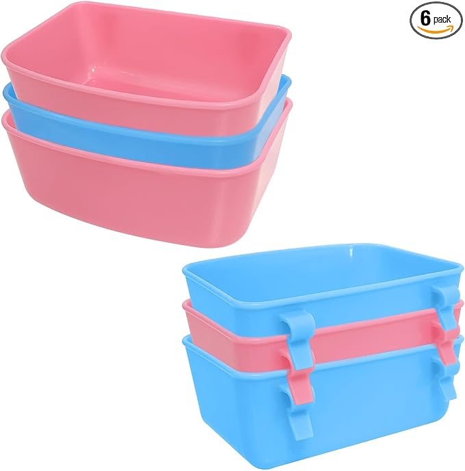 6 Pack Feeder (Blue, Pink), Hanging Feeder,Food and Water Container, Bath Water Bowl Universal for Birds Hamsters Mice Rats Rabbit Guinea Pig Small Pets (S) (M)