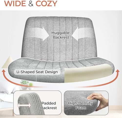 Orange Factory Criss Cross Chair, Wide Fabric Vanity Seat, Grey No Wheel