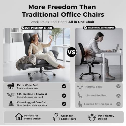 Big and Tall Office Chair, Flip Armrests for Pets & Cross Legged Sitting