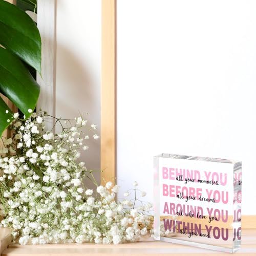 Graduation Gifts - Pink Graduation Quote Decoration - All the Memories Behind You Acrylic Square Sign - Inspirational Gift for Women 4x4 Inch