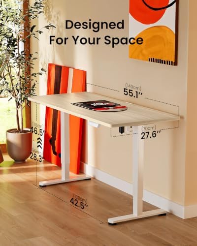 ErGear Height Adjustable Electric Standing Desk, 55 x 28 Inches Sit Stand up Desk, Memory Computer Home Office Desk, Natural