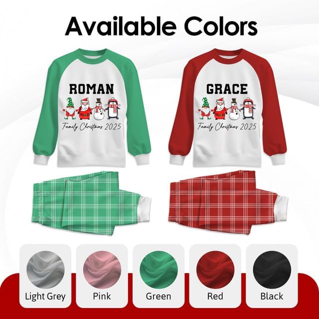 Personalized Family Christmas Pajamas Matching Sets 2025, Custom Xmas pjs, Long Sleeve Raglan Top Plaid Pant