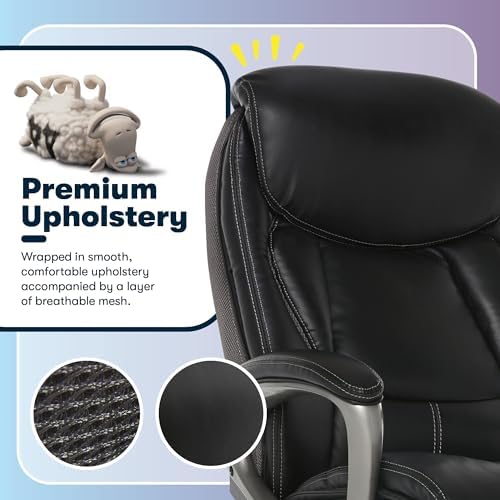 Serta Lautner Executive Home Office Desk Chair, Ergonomic High-Back with Adjustable Lumbar & Body Pillows, SmartLayers and ComfortCoils Technology, Mesh and Bonded Leather, Black/ Gray