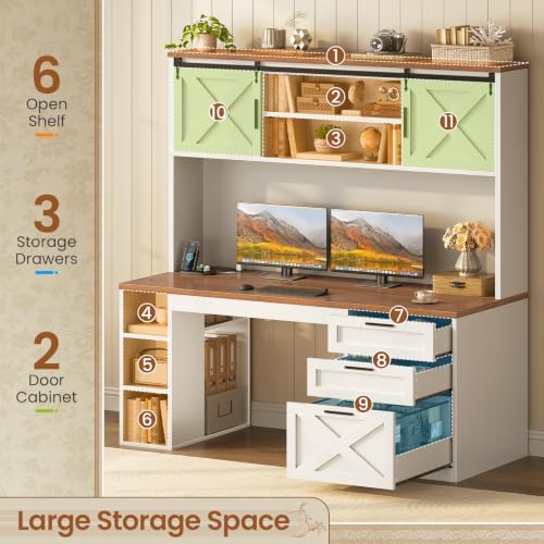SEDETA 55.1" Farmhouse Desk with Hutch & 3 Storage Drawers
