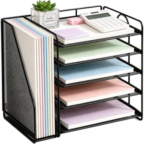 OPNICE Desk Organizer, 5-Tier Paper Organizer Letter Tray, Black