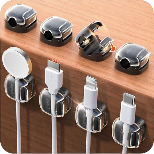 Cable Clips,8 Pack Cord Holder Cord Organizer [1s Lock & Strongest Adhesive] Spring Cord Clips Phone Charger Wire Desk Cable Management Nightstand Home Office School Decor Women Cute Desk Black