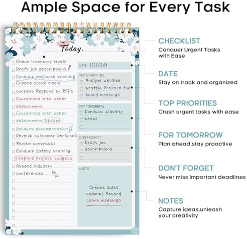 Taja To Do List Notepad, Undated Daily Planner for Work and Goal Setting