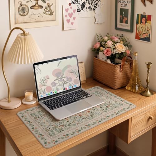 iCasso Aesthetic Flower Mouse Pad for Laptop, 23.6x13.7in Desk Pad, Beige