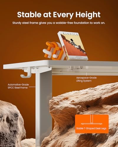 ErGear Height Adjustable Electric Standing Desk, 63 x 28 Inches Sit Stand up Desk, Memory Computer Home Office Desk, White