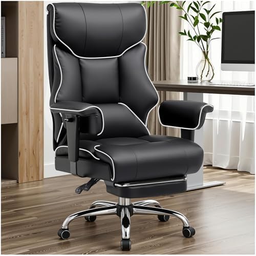 GTPLAYER Big and Tall Gaming Chair 400lbs Heavy Duty Office Chair with Foot Rest & Ergonomic Pocket Spring Cushion, High Back Lumbar Support for Lower Back Pain Relief, White/Black