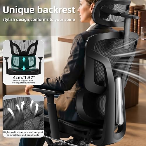 Ergonomic Office Chair with Footrest 4-Level Adjustable Lumbar Suppor