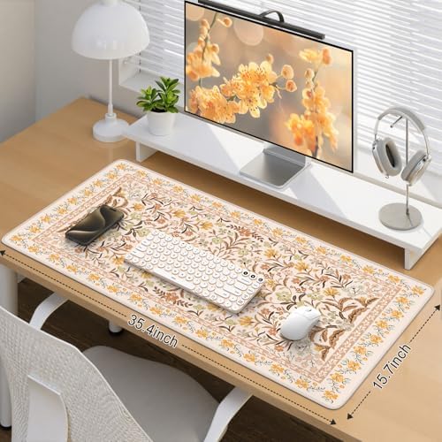 iCasso Desk Matt for Desktop, Cute Desk Pad Mat,35.4x15.7in,Yellow Floral
