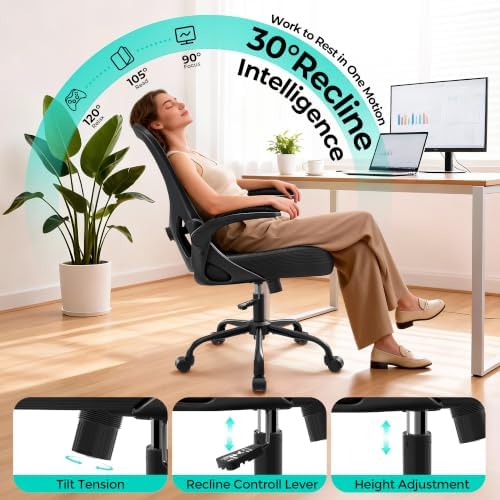 AreShark Office Chair - Ergonomic Breathable Mesh Desk Chair with Adjustable Lumbar Support and Flip-up Armrests - Executive High Back Rolling Swivel Comfortable Computer Gaming Chair for Home Office