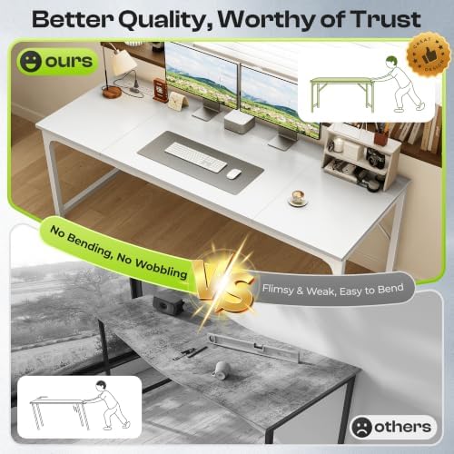 PRAISUN 70x24 Inch Computer Desk with Power Outlets & USB-C, White