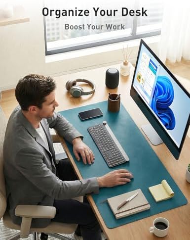 Aothia Faux Leather Desk Mat - Non-Slip PU Leather Desk Blotter, Waterproof Writing Surface, Large Desk Pad for Office & Home (Turquoise, 55" x 24")