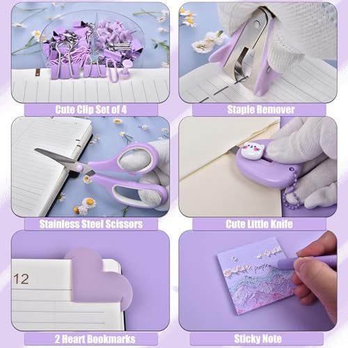 LXEVIHK Purple Desk Accessories 23-Piece Office Supplies Gift Set for Women
