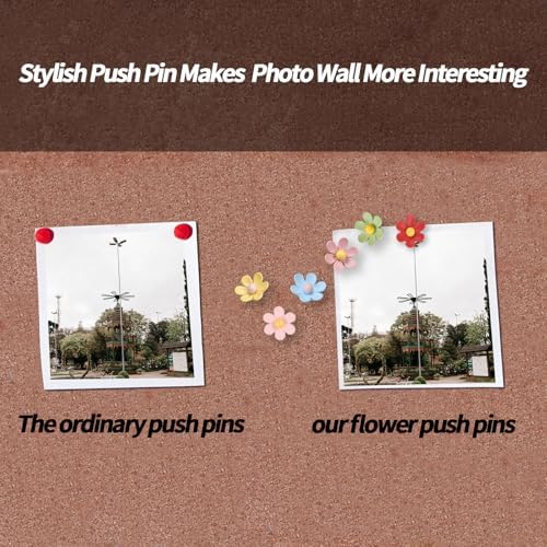 30 Pcs Flowers Push Pins Decorative Thumb Tacks in 10 Colors Cute Office Decor for Cork Board Bulletin Board, Photos Wall Maps and Other Offices Schools Supplies Christmas Decoration