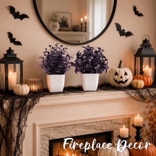Der Rose 4 Pack Purple Fake Plants in Pots for Halloween Indoor Decor