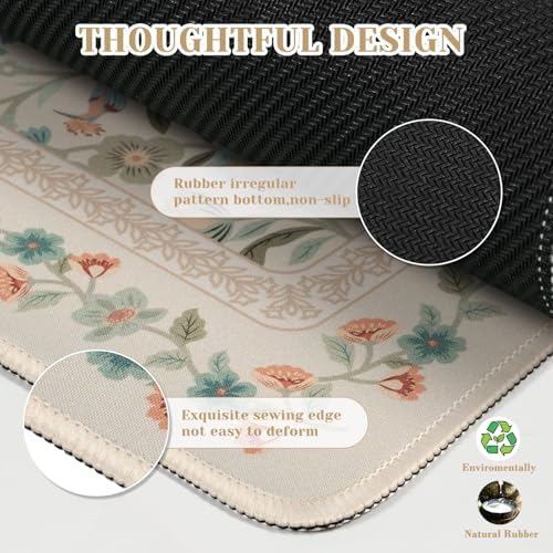 iCasso Aesthetic Flower Mouse Pad for Laptop, 23.6x13.7in Desk Pad, Beige