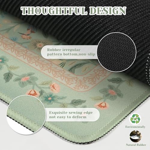 iCasso Aesthetic Flower Mouse Pad,23.6x13.7in Desk Pad, Light Green
